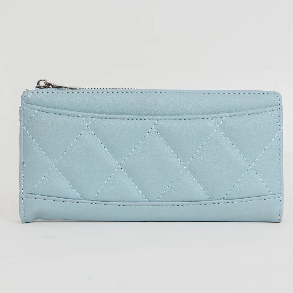 Light Blue Quilted Zip Wallet